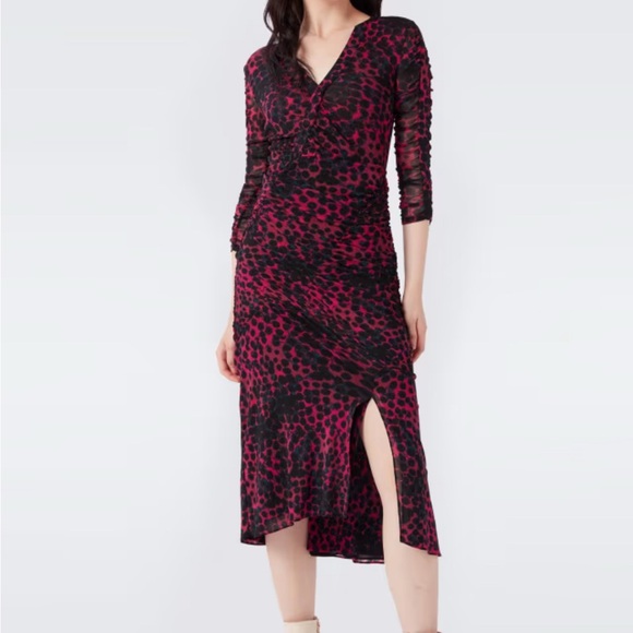 DVF Brielle Ruched Mesh Midi Dress - Picture 9 of 9